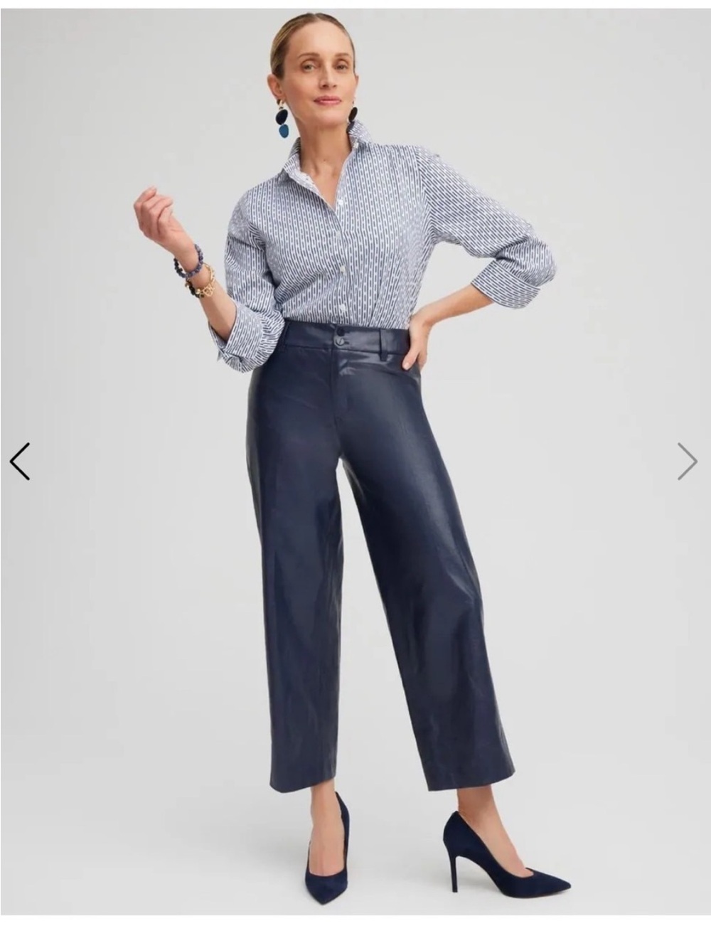 Chico's Navy Wide-Leg Faux Leather Pants